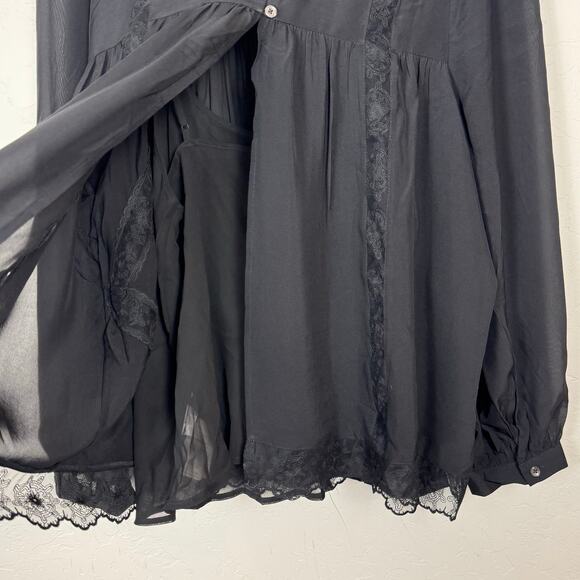 Madewell Lace Inset Mock Neck Long Sleeve Top XL Silk Cami Sheer Goth Whimsy NWT - Picture 5 of 14